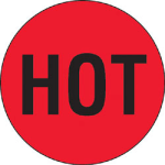 Tape Logic Preprinted Shipping Labels, DL1730, "Hot", 2in Circle, Red/Black, Roll Of 500