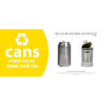 Recycle Across America Aluminum, METAL-0409, Steel And Tin Cans Standardized Recycling Labels, 4in x 9in, Yellow