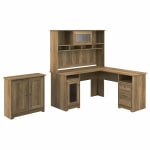 Bush Business Furniture Cabot 60inW L-Shaped Corner Desk With Hutch And Small Storage Cabinet With Doors, Reclaimed Pine, Standard Delivery