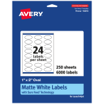 Avery Permanent Labels With Sure Feed, 94053-WMP250, Oval, 1in x 2in, White, Pack Of 6,000