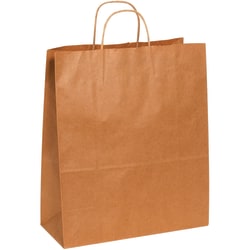 Partners Brand Paper Shopping Bags, 15 3/4inH x 13inW x 6inD, Kraft, Case Of 250