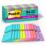 Post-it Super Sticky Notes, 3 in x 3 in, 24 Pads, 70 Sheets/Pad, 2x the Sticking Power, Back to School Supplies for Students, Sticky Notes for Textbooks and Notebooks, Supernova Neons Collection