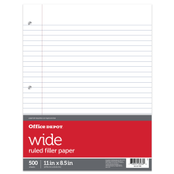 Office Depot Brand Notebook Filler Paper, 8in x 10 1/2in, Wide Ruled, Pack of 500 Sheets