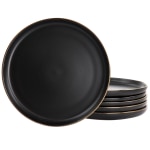 Elama Paul 6-Piece Round Stoneware Dinner Plate Set, 10-3/4in, Matte Black/Gold