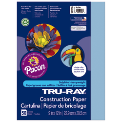 Tru-Ray Construction Paper, 50% Recycled, 12in x 18in, Sky Blue, Pack Of 50