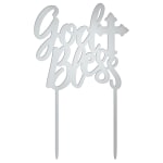 Amscan Religious God Bless Cake Toppers, 6-1/2in x 4in, Silver, Pack Of 2 Toppers