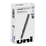 uni-ball Vision Needle Liquid Ink Rollerball Pens, Fine Point, 0.7 mm, Gray Barrel, Blue Ink, Pack Of 12