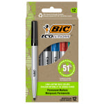 BIC Ecolutions Permanent Markers, Fine Point, 51% Recycled, Silver Barrels, Assorted Ink, Pack Of 12 Markers