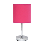 Creekwood Home Nauru Petite Metal Stick Table Lamp, 11-7/8inH, Hot Pink Shade/Chrome Base