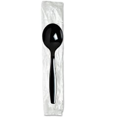 Dixie Individually Wrapped Heavyweight Cutlery, Soup Spoons, Black, Carton Of 1,000 Spoons