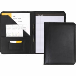 Samsill Letter Pad Folio - 8 1/2in x 11in - Leather - Black - 1 Each