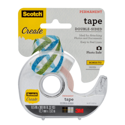 Scotch Permanent Double-Sided Scrapbooking, Photo & Document Tape, 1/2in x 300in, Clear