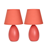 Simple Designs Mini Egg Oval Ceramic Table Lamp, 9-1/2inH, Orange, Set Of 2 Lamps