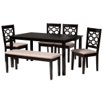 Baxton Studio Gabriel 6-Piece Dining Set, 29-1/8inH x 59-5/8inW x 35-7/16inD, Sand/Dark Brown