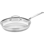 Conair 12in Stainless Steel Skillet w/ Glass Cover - 12in Diameter Skillet, Lid - Glass Lid, Stainless Steel, Aluminum - Oven Safe