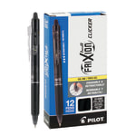 Pilot FriXion Ball Clicker Erasable Retractable Gel Pens, Pack of 12, Fine Point, 0.7 mm, Black Barrels, Black Ink