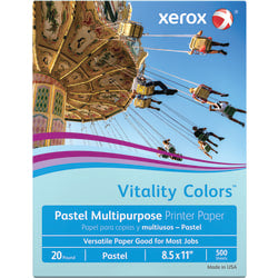 Xerox Vitality Colors Color Multi-Use Printer & Copy Paper, Blue, Letter (8.5in x 11in), 500 Sheets Per Ream, 20 Lb, 30% Recycled