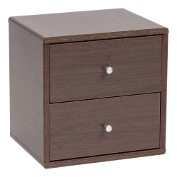 IRIS Wood 14inH 2-Drawer Cube Storage , Brown Oak