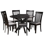 Baxton Studio Lore 7-Piece Dining Set, 29-15/16inH x 47-1/4inW x 47-1/4inD, Gray/Dark Brown