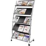 Alba Large Mobile Literature Display - 350 x Sheet - 5 Compartment(s) - Compartment Size 12.99in x 28.35in - 65.4in Height x 32.3in Width x 20.1in DepthFloor - Built-in Wheels - Metal, ABS Plastic - 1 Each