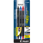 Pilot FriXion Synergy Clicker Erasable Retractable Gel Pens, Pack of 3, Extra-Fine Point, 0.5 mm, Black Barrel, Assorted Inks