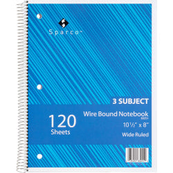 Sparco Wirebound Notebook, 8in x 10-1/2in, Wide Rule, Assorted