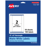 Avery Permanent Labels With Sure Feed, 94257-WMP50, Rectangle, 5in x 6in, White, Pack Of 100