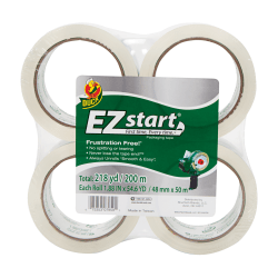 Duck Brand EZ Start Crystal Clear Packaging Tape - 54.60 yd Length x 1.88in Width - 2.6 mil Thickness - 3in Core - Acrylic - 4 / Pack - Crystal Clear