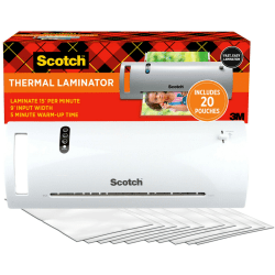 Scotch TL902VP Thermal Laminator Combo Pack, 9in Width, 5 mil Thickness, 1 Thermal Laminator, 20 Letter Size Laminating Pouches