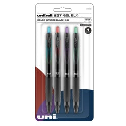 uni-ball 207 BLX Gel Pens, Medium Point, 0.7 mm, Assorted Barrels, Assorted Ink Colors, Pack Of 4 Pens