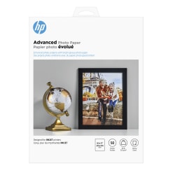 HP Advanced Photo Paper for Inkjet Printers, Glossy, Letter Size (8 1/2in x 11in), 66 Lb, Pack Of 50 Sheets (Q7853A)