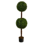 Nearly Natural Boxwood Double Ball Topiary 4.5'H Artificial Tree With Planter, 54inH x 14inW x 14inD, Green/Black