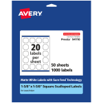 Avery Permanent Labels With Sure Feed, 94110-WMP50, Square Scalloped, 1-5/8in x 1-5/8in, White, Pack Of 1,000