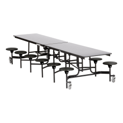 National Public Seating 12ft Rectangle Mobile Table With 12 Stools, Black/Gray Nebula