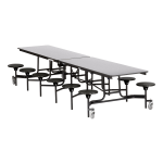 National Public Seating 12ft Rectangle Mobile Cafeteria Table With 12 Stools, Black/Gray Nebula