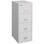 FireKing 25inD Vertical 4-Drawer Letter-Size Fireproof File Cabinet, Metal, Platinum, White Glove Delivery