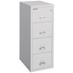 FireKing 25inD Vertical 4-Drawer Legal-Size Fireproof File Cabinet, Metal, Platinum, White Glove Delivery