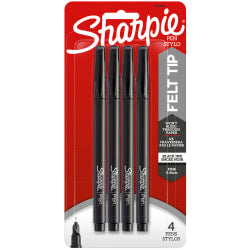 Sharpie Fine-Point Pens, Fine Point, 0.4 mm, Black Barrels, Black Ink, Pack Of 4