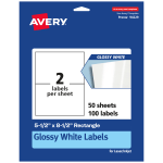 Avery Glossy Permanent Labels, 94229-WGP50, Rectangle, 5-1/2in x 8-1/2in, White, Pack Of 100