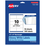 Avery Glossy Permanent Labels With Sure Feed, 94207-WGP50, Rectangle, 2in x 4in, White, Pack Of 500