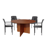 Boss Office Products 42in Round Table And Stackable Guest Chairs Set, Cherry/Black