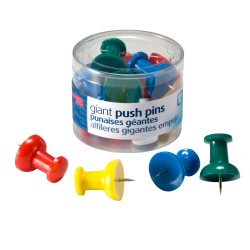 OIC Giant Pushpins, Assorted Colors, Pack Of 12