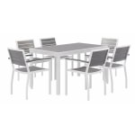 KFI Studios Eveleen 7-Piece Outdoor Patio Set, 33-13/16inH x 55inW x 32inD, White/Grey