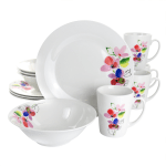 Gibson Home Vineyard Rose 12-Piece Dinnerware Set, White