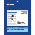 Avery Permanent Labels With Sure Feed, 94204-WMP250, Rectangle, 1/2in x 1-3/4in, White, Pack Of 15,000