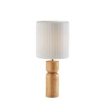 Adesso James Table Lamp, 28inH, White Shade/Natural Oak Base