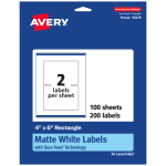 Avery Permanent Labels With Sure Feed, 94278-WMP100, Rectangle, 4in x 6in, White, Pack Of 200