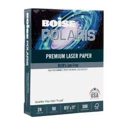 Boise POLARIS Premium Laser Paper, Letter Size (8 1/2in x 11in), 98 (U.S.) Brightness, 24 Lb, White, Ream Of 500 Sheets