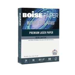 Boise POLARIS Premium Laser Paper, Letter Size (8 1/2in x 11in), 98 (U.S.) Brightness, 24 Lb, FSC Certified, White, 500 Sheets Per Ream, Case Of 8 Reams