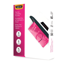 Fellowes Thermal Laminating Pouches, Glossy, 9in x 11.5in, 10 Mil, Clear, Pack Of 50